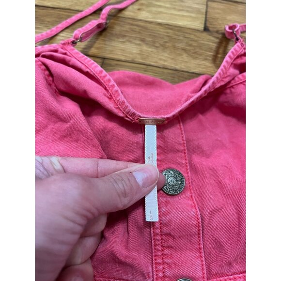 Free People Women's Maxi Dress Pink Button Front Spaghetti Strap Ruffle Large - Picture 2 of 5